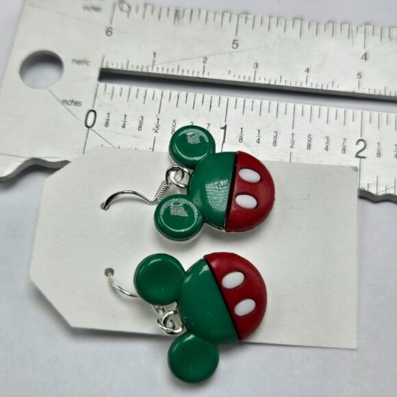 Christmas Mickey Mouse Earrings Pierced Disney Dangle Drop Jewelry Handmade NWT - Picture 2 of 4